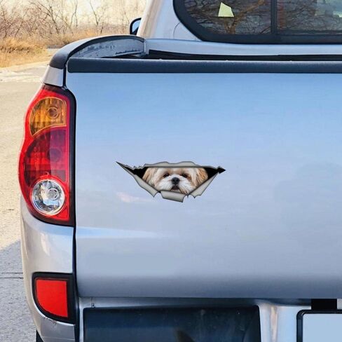 EARLFAMILY 5.1‘’ for Shih tzu 3D Car Sticker Funny Pet Dog Decal Creative Torn Metal Modified Stickers Waterproof Car Styling Decoration Waterproof in Saudi Arabia