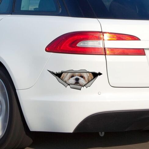 EARLFAMILY 5.1‘’ for Shih tzu 3D Car Sticker Funny Pet Dog Decal Creative Torn Metal Modified Stickers Waterproof Car Styling Decoration Waterproof in Saudi Arabia