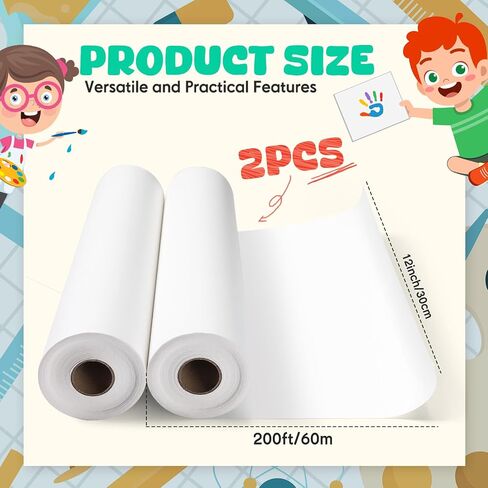 Nezyo 2 Pack Easel Paper Roll 12 Inch x 200 Ft Tabletop Arts and Crafts Paper Roll Large White Drawing Painting Paper for Kids Easel Classroom School Adults Drawing Painting Fits Most Standard in Saudi Arabia