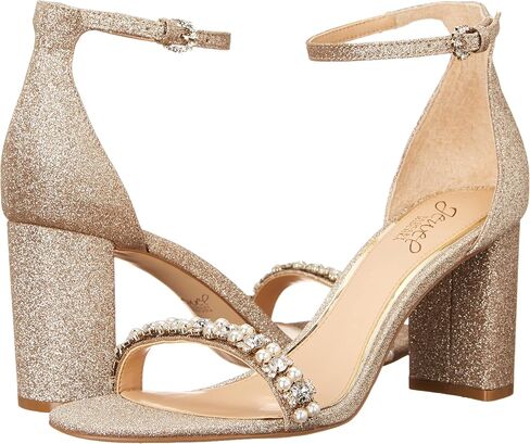 Jewel Badgley Mischka Daylann Pearl and Crystal Block Heel Sandal in Saudi Arabia