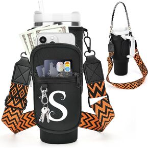 Initial A-Z Water Bottle Holders Carriers Bag for Stanley 40 oz Tumbler Accessories, Odorless Neoprene with Phone Pocket Stylish Straps, Personalized Gift for Women for Stanley Fans