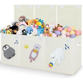 Large Toy Box Storage Chest,Sturdy Toys Storage Organizer Bin Basket with Dividers and Lids for Toddlers,Boys,Girls,Nursery,Closet,Living Room Area,Playroom(Beige)