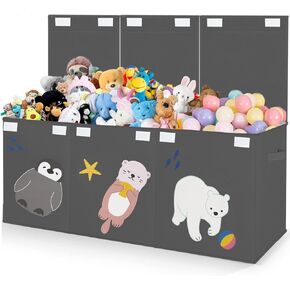 Large Toy Box Storage Chest,Sturdy Toys Storage Organizer Bin Basket with Dividers and Lids for Toddlers,Boys,Girls,Nursery,Closet,Living Room Area,Playroom(Grey)