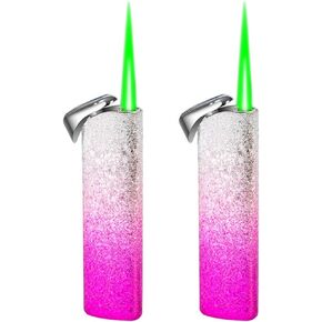 2 Pack Pink Metal Cool Lighter,Jet Torch Flame Windproof Adjustable,Refillable Butane Torch Lighters,Kitchen BBQ Candles,(No Gas)