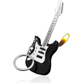 Fancy Fun Guitar Lighter Refillable Metal Vintage Keychain Lighter Unique Novelty Cool lighters for Men Fireplace Candle Camping BBQ (Without Butane Gas) (#1)