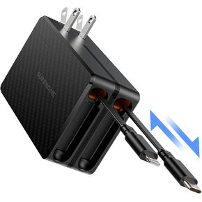 أحدث 2024 شاحن حائط قابل للسحب PD 65 وات، كتلة شاحن كمبيوتر محمول 2 في 1 USB C مع منافذ متعددة، كابلات قابلة للسحب من النوع C وLightning لأجهزة MacBook Pro/Air وiPad وiPhone وSamsung Galaxy in Kuwait