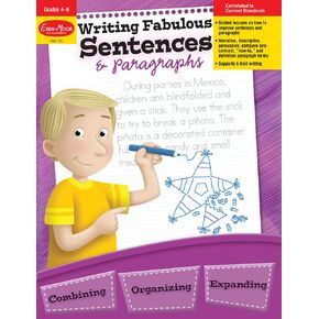Evan-Moor Writing Fabulous Sentences & Paragraphs, Grades 4-6, Homeschool & Classroom Workbook, Activities, Main Ideas, Topic Sentences, Figurative Language, Descriptive Details, Writing Skills