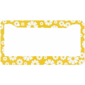 Decorative License Plate Frame Daisy Yellow White Car Tag Cover Aluminum Auto License Plate Holder for Men Women
