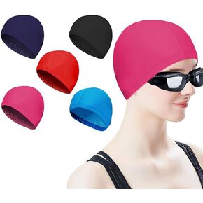 aoozleny Spandex Nylon Fabric Swim Cap for Kids and Adult(not for Long Hair),Set of 5