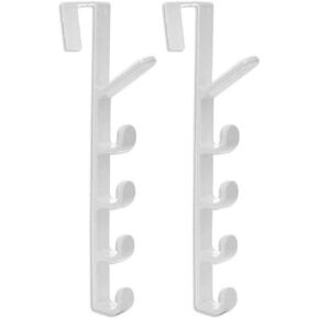 TOPINCN 2 Pack 5 Layers Over The Door Hook, Door Hook Organizer Rack Hanger Backpack Handbag Clothes Coat Hook for Home (white)