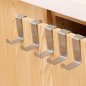 Over The Door Hooks Cabinet Hanger - 5 Pack Stainless Steel Back Door Hangers, Adjustable Heavy Duty Organizer Hooks for Living Room, Bathroom, Bedroom, Kitchen, Hanging Towels, Bags, Clothes（4/2cm