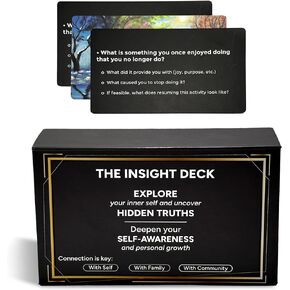 The Insight Deck - بطاقات التأمل الذاتي | أداة النمو الشخصي والاستبطان | مطالبات يومية | تعرف على الذات | لمسة نهائية غير لامعة ومخزن بطاقات متين