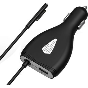 Surface Car Charger, 70W 15V 4A Power Supply for Microsoft Surface Pro 3/Pro 4/Pro 5/Pro 6/Pro 7, Surface Book, Surface Go, Surface Laptop with 5V 2A USB Charging Port (5Ft Cord)
