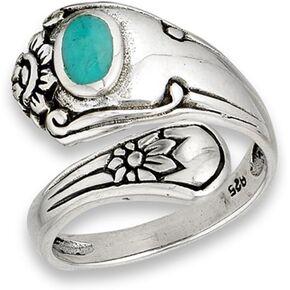 Open Simulated Turquoise Unique Vintage Spoon Ring Sterling Silver Thumb Band Sizes 6-9