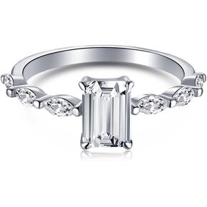 Wedding Engagement Rings for Women Sterling Silver T Square CZ Diamond Promise Band Rings for Her Wife Girlfriend Birthday Anniversary Valentine Christmas Gifts