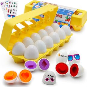 Matching Eggs for Toddlers 1-3, 12 pcs Set Color & Shape Sorting Egg Puzzle Toys, Montessori Geometric Eggs, Educational Preschool Game Fine Motor Skill Gift for 1 2 3 Year Old Kids Boys Girls