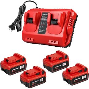 4Pack 18V 6.0Ah Batteries Replacement for Milwaukee M-18 Battery and 1 Charger Set