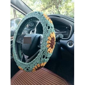 Crochet Steering Wheel Cover,Sunflower Crochet Steering Wheel Cover,Car Steering (Steering Wheel Cover+2 Belt Cover)