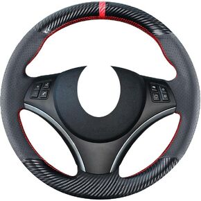 DIY Carbon Fiber Steering Wheel Covers for BMW 1 Series E81 E82 E87 E88 2008-2012/3 Series E90 E91 E92 E93 2006-2011 / E84 X1 SUV 2013-2015 15 inches Leather Interior Accessories