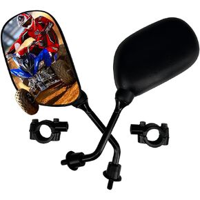 ATV Mirrors, WLOOD 8MM ATV Rear View Mirrors for Handlebars Bike Mirror Compatible with Snowmobile Scooter Moped Dirt Bike Sportsman, 360 Degrees Ball-Type Adjustment
