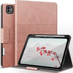 auaua Case for M4 iPad Pro 11 Inch (2024, 5th Generation), PU Leather Case with Pencil Holder, Supports Pencil Pro and Pencil(USB-C), Adjustable Angles, Auto Sleep/Wake (Green)