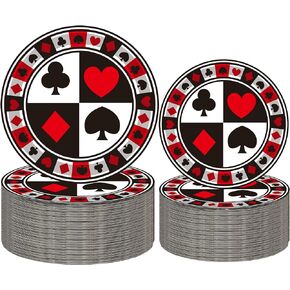 50Pcs Casino Party Supplies Poker Paper Plates Set 9"Playing Card Dinner Plates 7"Casino Plates for Casino Night Poker Game Theme Poker Card Playing Club Heart Poker Casino Birthday Party Decor