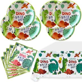 Dinosaur Birthday Party Supplies, Watercolor Dinosaur 20 Plates and 20 Napkins and Tablecloth71 '' x 42 '', for Dinosaur Theme Birthday Party Decoration for Boys Kids