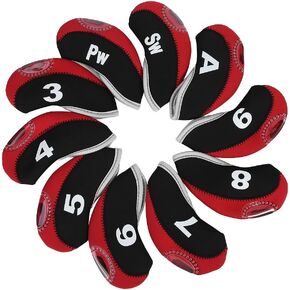 Golf Club Covers, 10 Pcs Neoprene Golf Club HeadCovers Iron Head Protect Cover Set (Color : Black+Red)