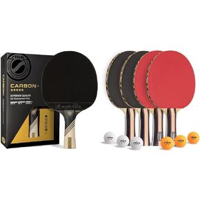STIGA Carbon+ Ping Pong Paddle – 7-ply Extra Light Carbon Fiber Blade – 2mm Premium Sponge – Concave Pro Handle for Exceptional Grip – Performance Table Tennis Racket for Tournament-Level Play Red