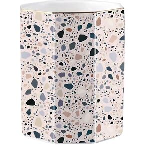 Ceramic Pen Holder for Desk Cute Flower Stand Pencil Cup Pot Desk Organizer Makeup Brush Holder for Girls,Women (Terrazzo)