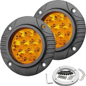 OFFROADTOWN 2PCS 5Inch 80W Round Flush Mount LED Pods Amber Driving Lights LED Work Light Flush LED Light Bar Super Bright Fog Lights Off Road Lights for Truck Pickup UTV ATV SUV Boat 4x4 Car