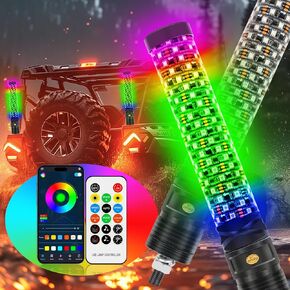 2PCS 1FT Fat Whip Light Spiral RGB LED Whip Lights with APP&Remote Control,Chasing Lighted Antenna Whips for UTV ATV Can-Am X3 RZR Can-Am Polaris Buggy Jeep Offroad Truck