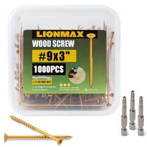 LIONMAX Deck Screws 3 Inch, Wood Screws #9 x 3", 1000 PCS, Rust Resistant, Exterior Epoxy Coated, Outdoor Decking Screws, Torx/Star Drive Head Deck Screw, T25 Star Bit Included, Tan