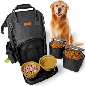 Tito's Closet Pet Travel Bag Includes Dog Travel Accessories 2-Pack Travel Bowls for Dogs, 2 Dog Food Containers, Dog Treat Bag (Gray)