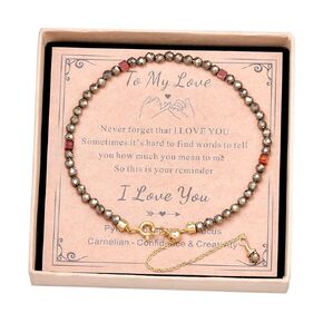 Dainty 3mm Pyrite Bracelet for Women, Carnelian Bracelet,Gift Box,Non Tarnish Copper Plated 18K Gold,To Girlfriend and Mom Gifts,Women's Gemstone Adjustable Jewelry