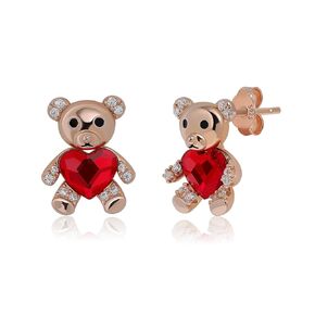 Meissa Silver Jewelry Sets for Women Girls Cute Bear Earrings Necklace Set Red Stone Necklace Heart Bear Shape Earrings Sterling Silver Handmade Jewelry Trendy, Gold