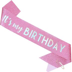 وشاح "IT'S MY BIRTHDAY" - وشاح عيد ميلاد وردي للنساء، وشاح عيد ميلاد للفتيات لمستلزمات حفلات أعياد الميلاد