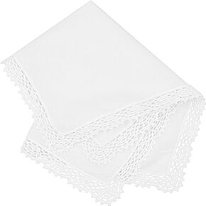 White Wedding Handkerchief Pure Cotton, Soft Ladies Hanky with Crochet Lace