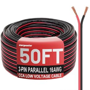 سلك قياس 14 بطول 100 قدم، 2 موصلات سلك كهربائي كابل أحمر أسود، جهد منخفض 14 AWG سلك تمديد من الألومنيوم المغطى بالنحاس لسلك السماعة، سلك LED، سلك سيارات 12 فولت/24 فولت تيار مستمر
