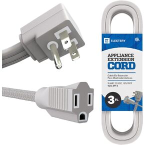 Heavy Duty Appliance Extension Cord, 14 AWG - 3 Prong Grounded Flat Plug, Gray Power Wire for Indoor Air Conditioner and All Major Appliances, 15 Amps, 1875W, ETL Listed. (3 Ft)
