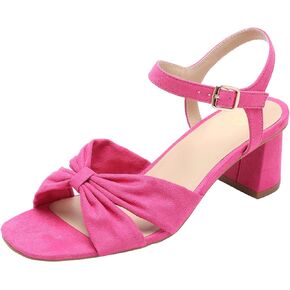 YZ Women's Low Block Sandals Chunky Heel Ankle Wrap Strappy Sandals