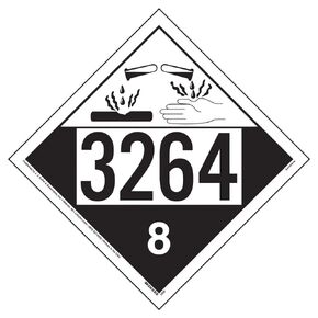 3264 Placard, Class 8 Corrosive 25-pk. - 10.75" x 10.75" Removable Self Adhesive Economy Vinyl for Short-Term Applications - J. J. Keller & Associates - Complies with DOT Hazmat Placard Requirements