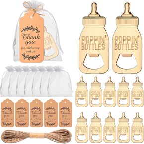 50 Pcs popping Bottle Openers Baby Shower Party Favors for Guests, Cute Bottle Opener Decorations and Souvenirs with Organza Bags Thank You Tags, Return Gifts for Gender Reveal Wedding Party Supplies