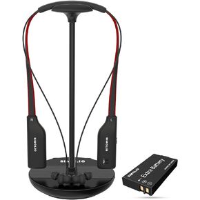 SIMOLIO Wireless Headphones for TV with Clear Dialog Mode & Transmitter/Charging Dock 2 in 1, 2.4G Wireless Earbuds for TV Listening, Boosted Vol & Spare Battery for Seniors, by-Pass, 100ft Range