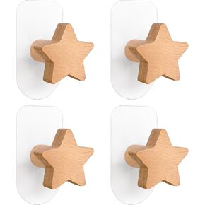Decorative Wooden Hooks for Kids Rooms, Natural Beech, self-Adhesive without Drilling, 4-Pack (Flower)