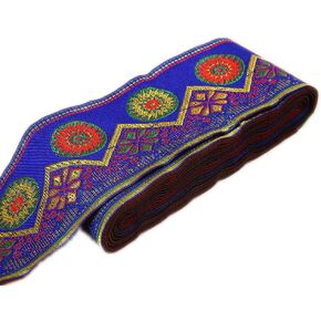 7 Yards Sunrise Sunset on The Moutain Jacquard Ribbon Suzani Floral Embroidered Woven Trim for Embellishment Craft Supplies (2inch, Black)