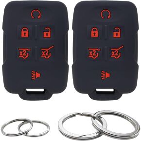 GFDesign 2Pcs Silicone 4 Buttons Key Fob Cover Remote Case Keyless Protector Compatible with Chevrolet Chevy Colorado Silverado Suburban Tahoe GMC Canyon Sierra Yukon M3N-32337100 (Black & Hot Pink)