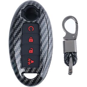 for Nissan Key Fob Cover with Key Chian 4 Button for Nissan 370Z Altima Maxima Murano Pathfinder Rogue Sentra Versa Titan GT-R Leaf TPU Case Fob Shell Cover for Nissan Black