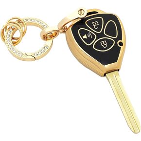 Key Fob Cover for Toyota with Keychain 3 Buttons Soft TPU Car Key Shell Case Protector Compatible with Toyota Rav4 2005-2010 Scion TC 2007-2013 Yaris (Black)