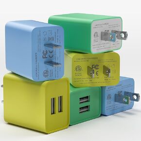 USB Wall Charger Adapter, 6Pack 2.1Amp Fast Dual Port Wall Charger USB Plug Charging Block Charger Brick Charger Cube Charger Box Compatible Phone 15/14/13/12/11/Xs/XR/X/8/7,Android